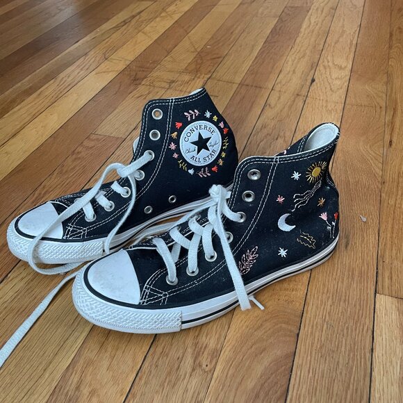 Black Chucks with Embroidery US 6.5 "It's okay to wonder..." - Picture 1 of 4